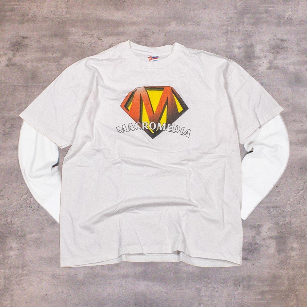 Vintage 90's Hanes Macro-Media Multimedia Superhero White Tee